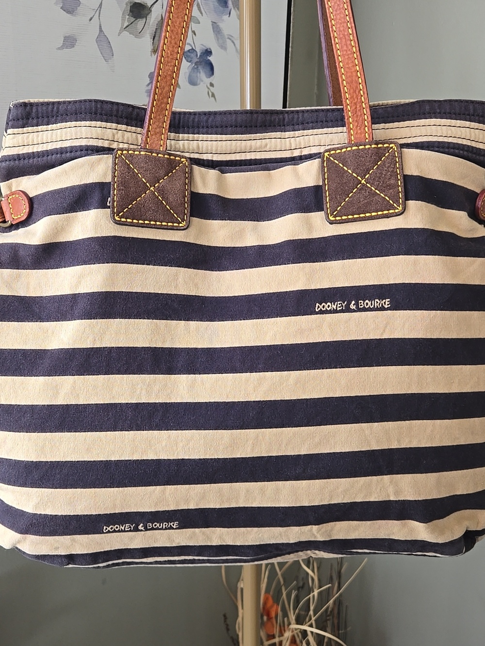 Dooney & Bourke Navy and Cream Striped Canvas Tote - Picture 2 of 12